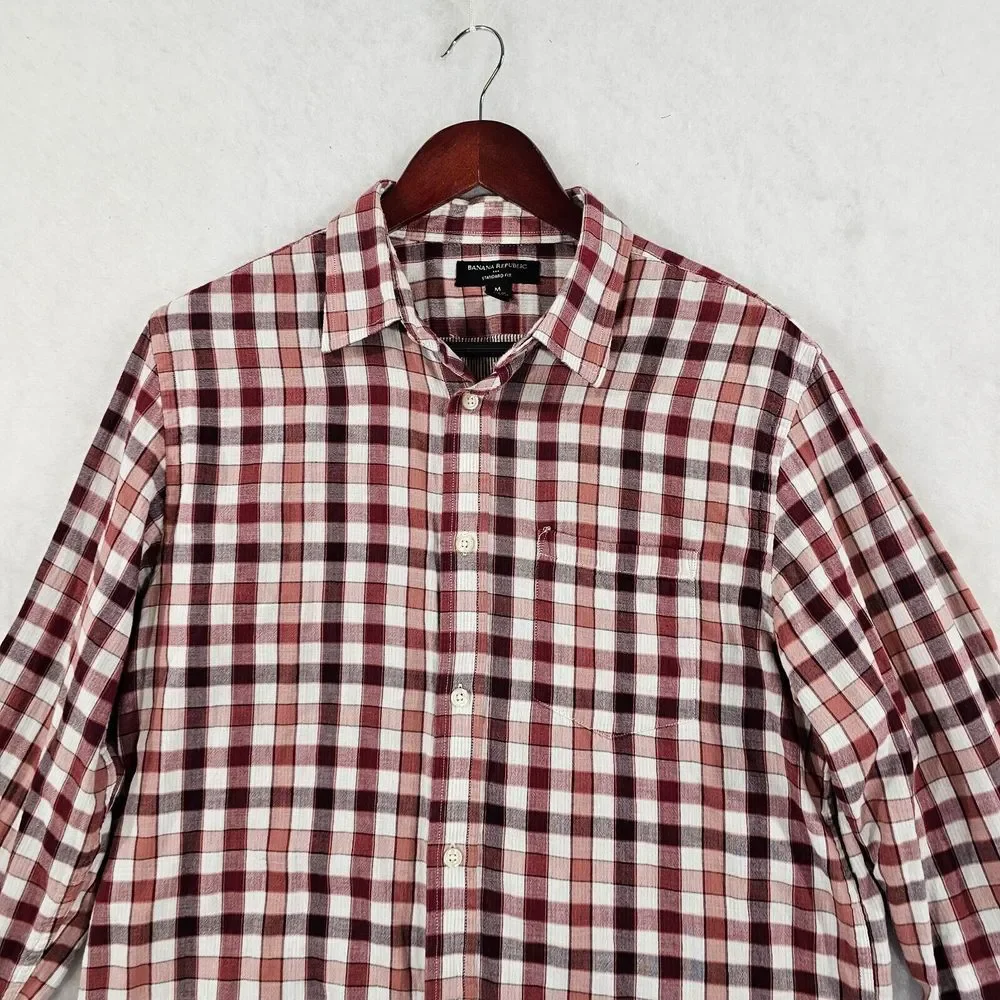 Banana‎ Republic Standard Fit Button Down Shirt Mens Plaid Checked Red White M